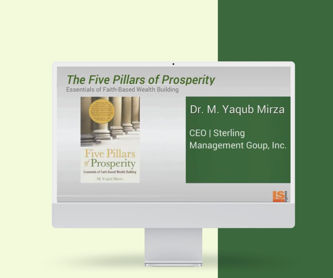 portfolio (1) This portfolio image depicts a modern presentation slide on a desktop monitor, featuring the book The Five Pillars of Prosperity alongside the author’s details in a clean, structured layout.