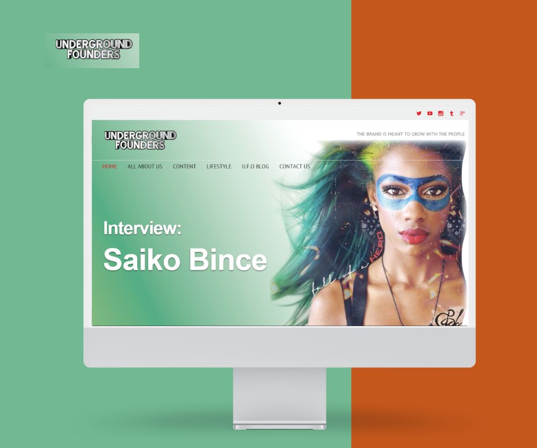 portfolio (27) This portfolio image depicts a modern desktop interface showcasing a website design for an interview feature titled “Saiko Bince,” highlighted with a bold and artistic portrait. The contrasting green and orange background enhances visual impact while emphasizing a contemporary and creative layout.