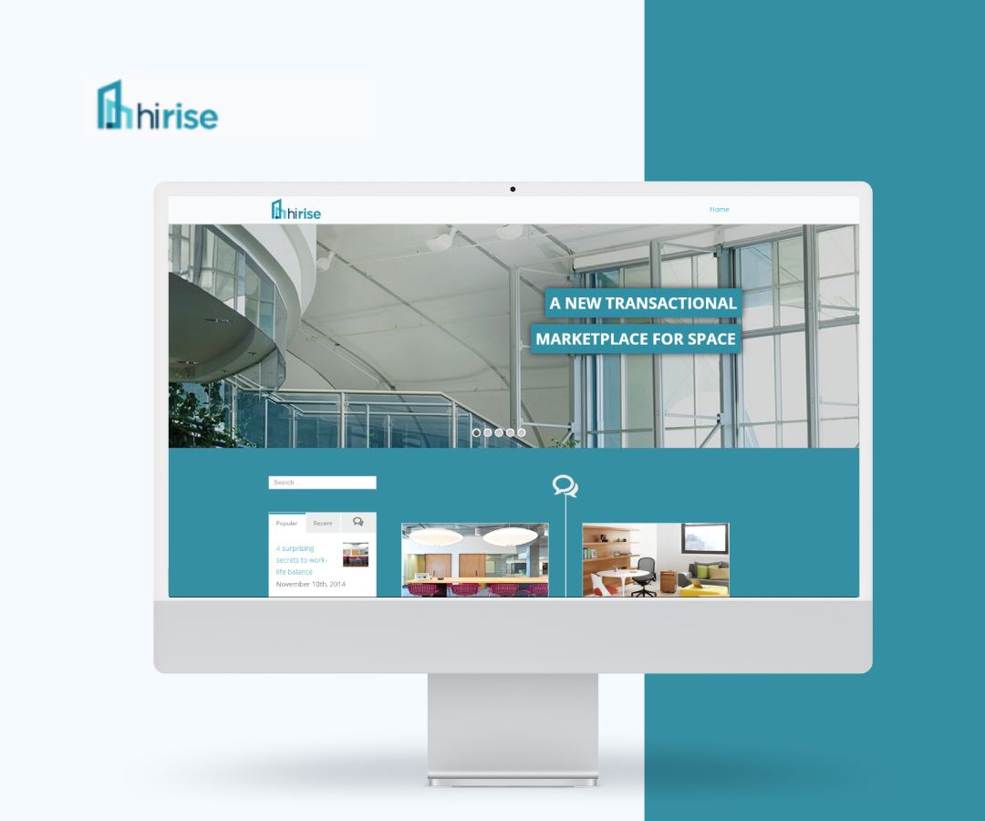 portfolio This portfolio image depicts a desktop screen displaying a clean website layout with a large header image of a modern interior space and neatly arranged content sections below. The teal and white color scheme gives the design a polished, professional, and visually balanced appearance.
