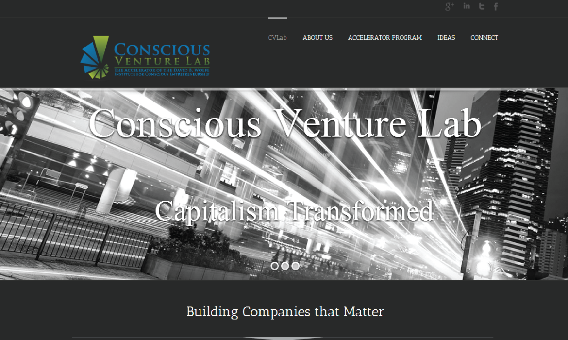 CVL-1 This portfolio features a black-and-white cityscape with dynamic light trails, creating a strong sense of motion and energy. The image is overlaid with the text “Conscious Venture Lab,” “Capitalism Transformed,” and “Building Companies that Matter,” reinforcing a modern and purpose-driven message.