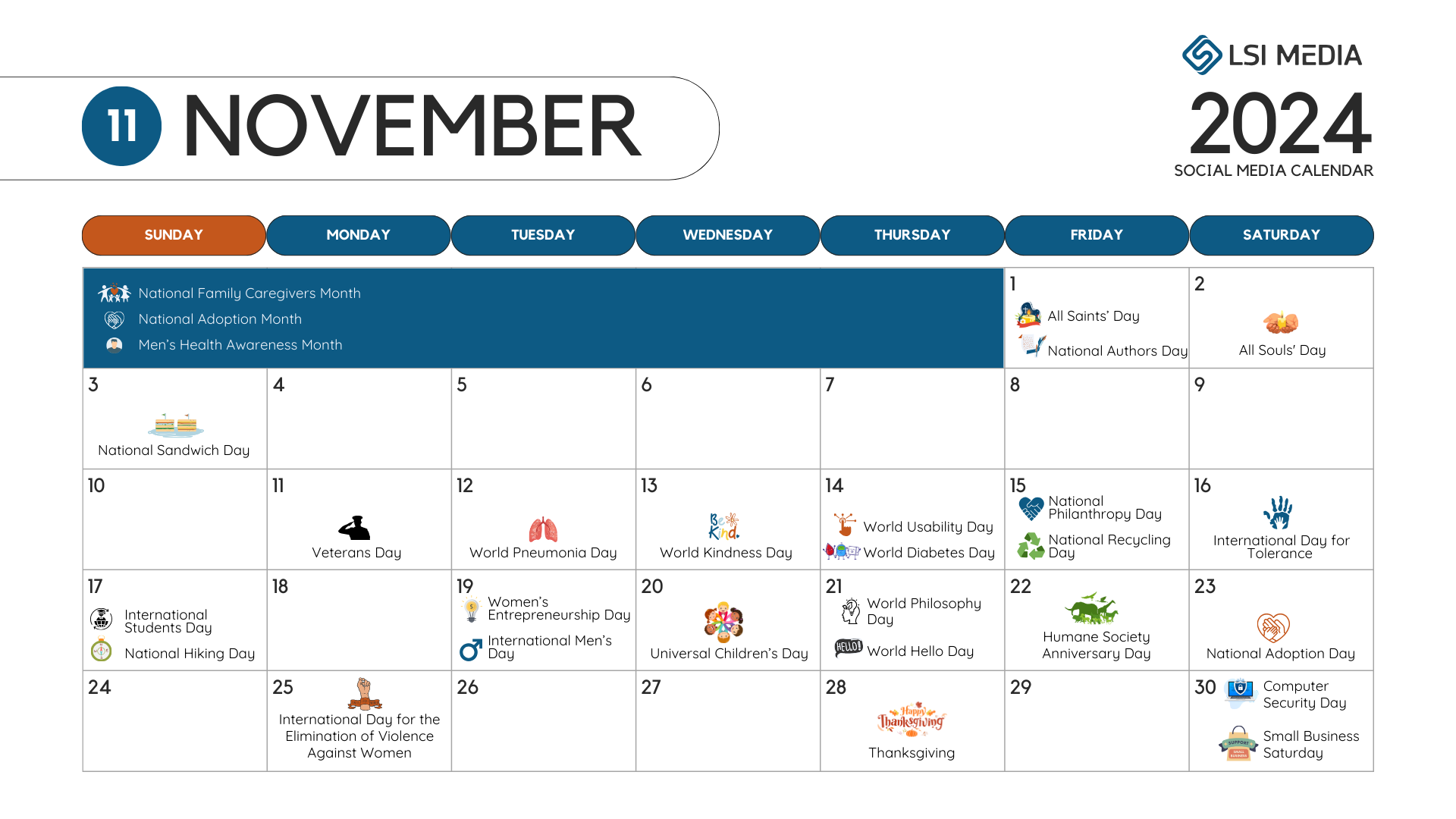 LSI Media Nov 2024 Social Cal Social Media Content Calendar