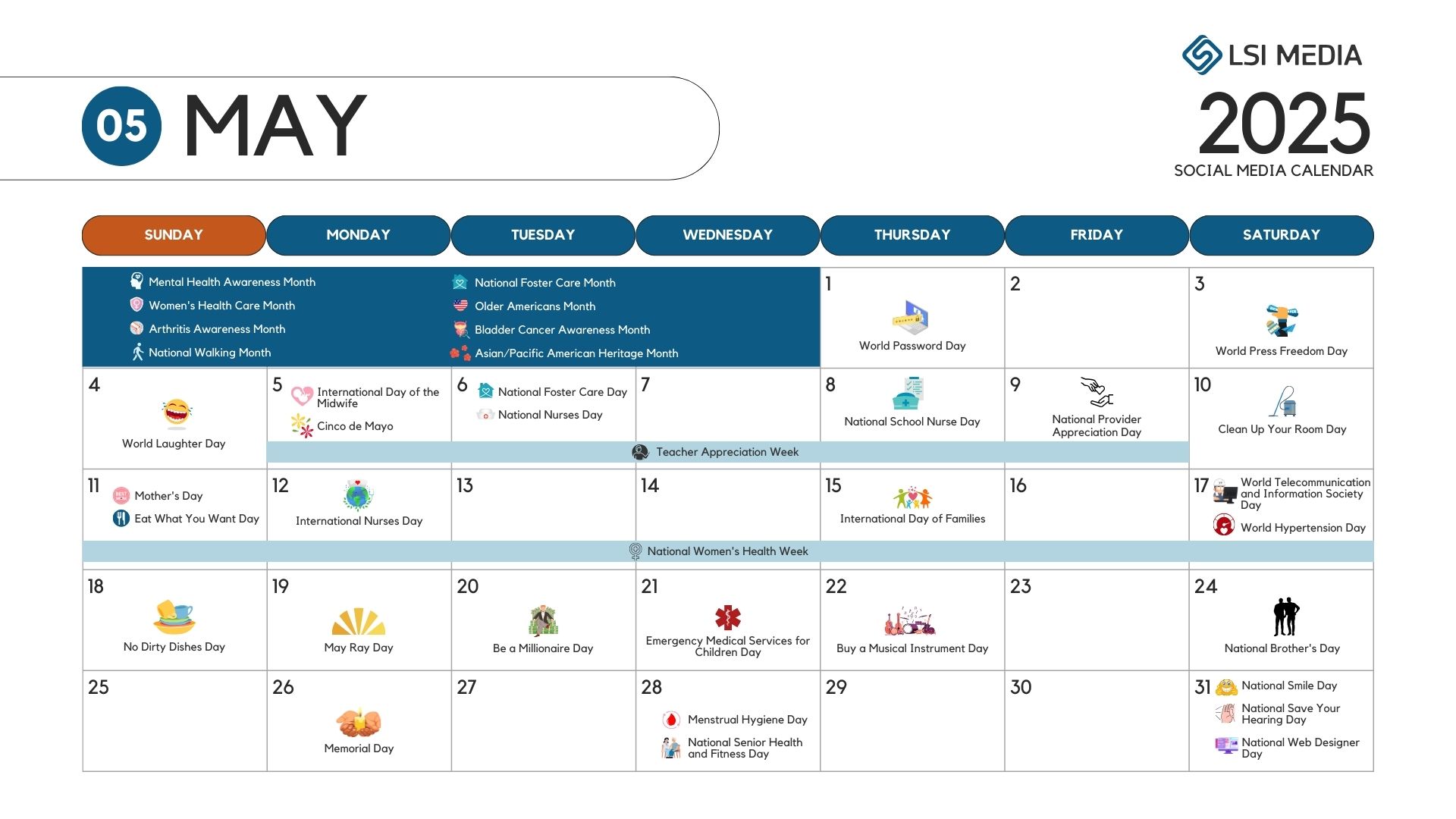 MAY – Downloadable May - Social Media Calendar