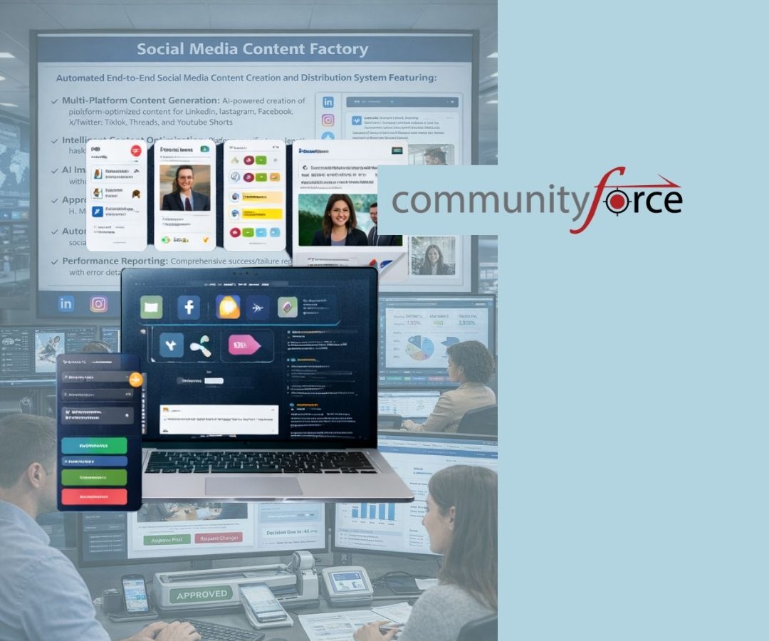 CF Social Media Content Factory Featured Portfolio Image for a social media content schedule depicting various different screen shots.