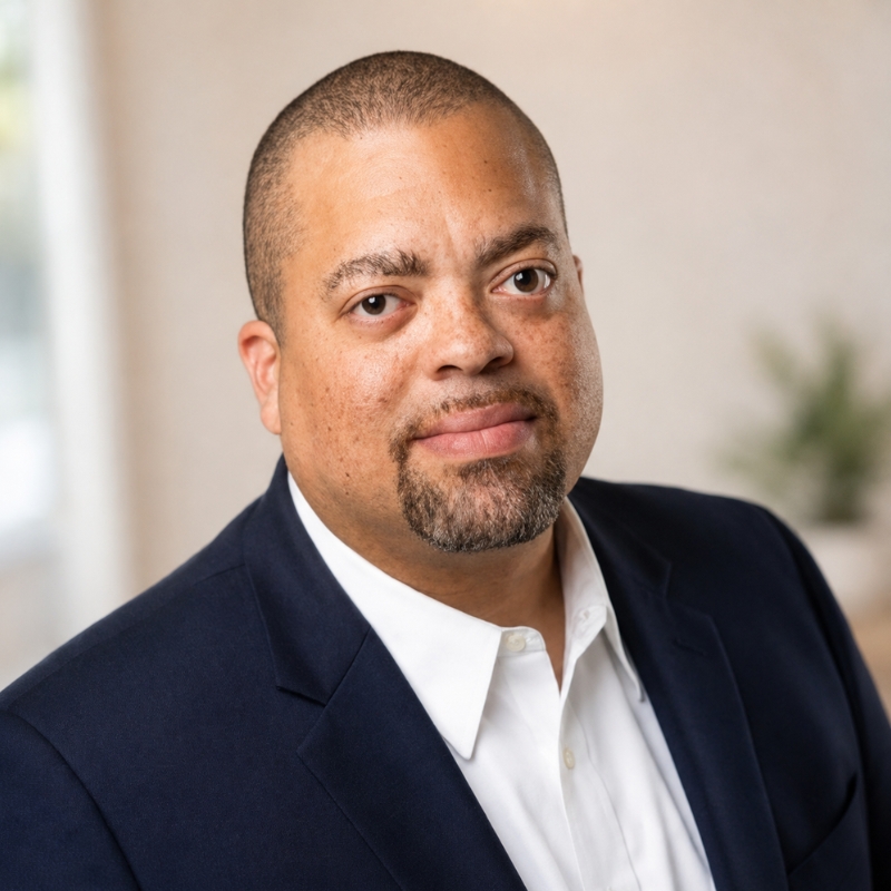 LSI Media CEO Idris Grant, PMP, DHS Certified Trusted Tester, CompTIA Certified headshot in office